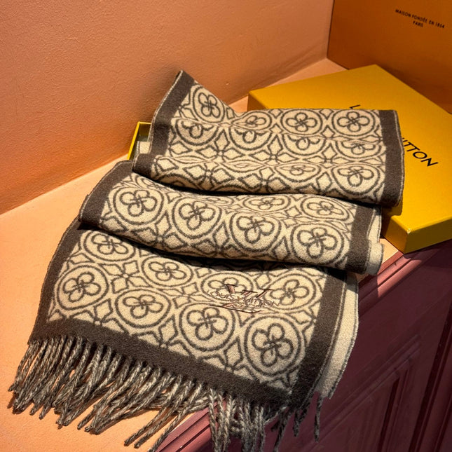 FLOWER MONOGRAM SCARF 180 CM IN MEDIUM BROWN CASHMERE 388306