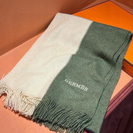 HIGH-END SCARF 180 IN MOSS GREEN MIX BEIGE CASHMERE