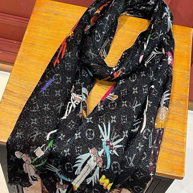 LONG SCARF 200 CM IN BLACK MONOGRAM CASHMERE 396507