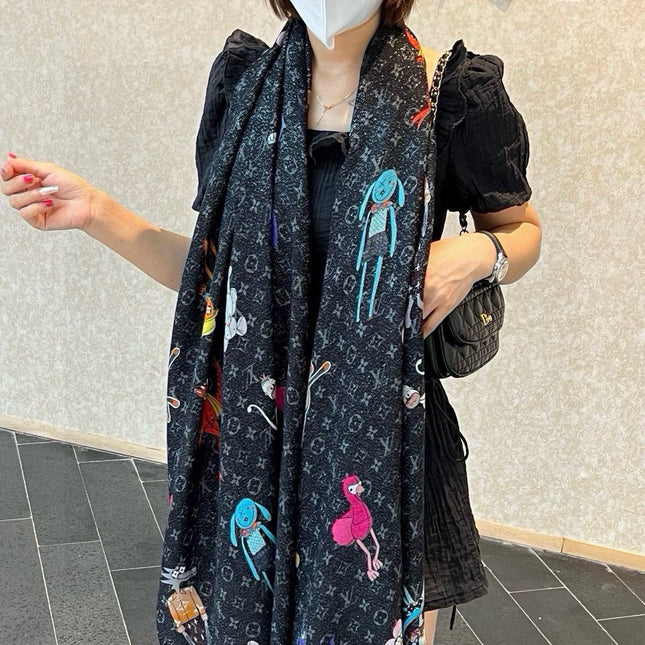 LONG SCARF 200 CM IN BLACK MONOGRAM CASHMERE 396507