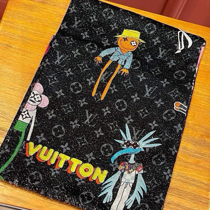 LONG SCARF 200 CM IN BLACK MONOGRAM CASHMERE 396507