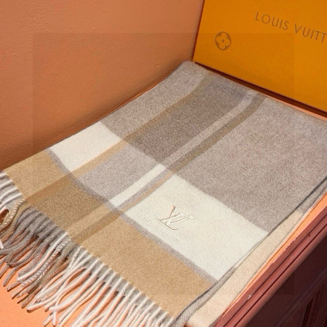 SCARF 180 CM IN KHAKI BROWN MIX WHITE CASHMERE 399872