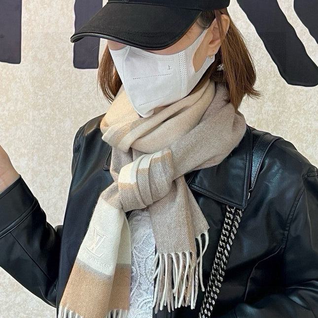 SCARF 180 CM IN KHAKI BROWN MIX WHITE CASHMERE 399872