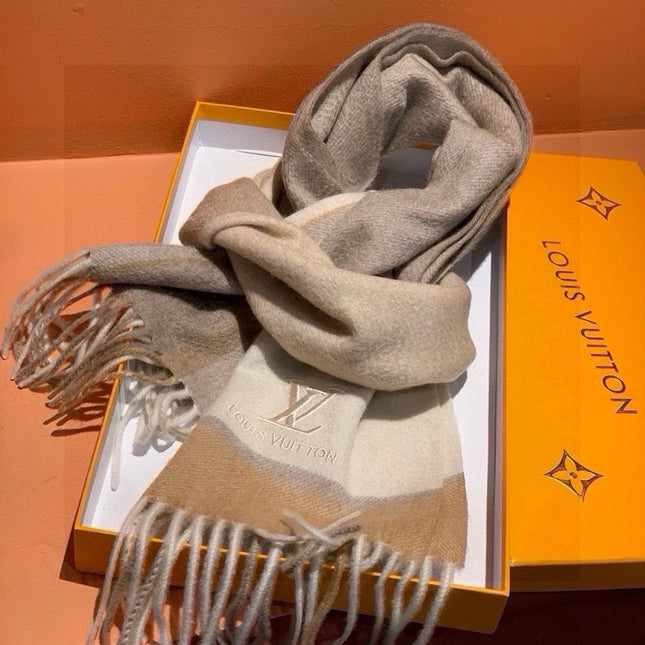 SCARF 180 CM IN KHAKI BROWN MIX WHITE CASHMERE 399872