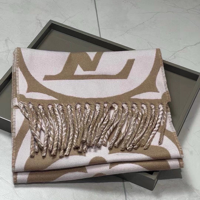 MEDALLION SCARF 235 CM IN PEANUT BROWN MIX WHITE WOOL 399899