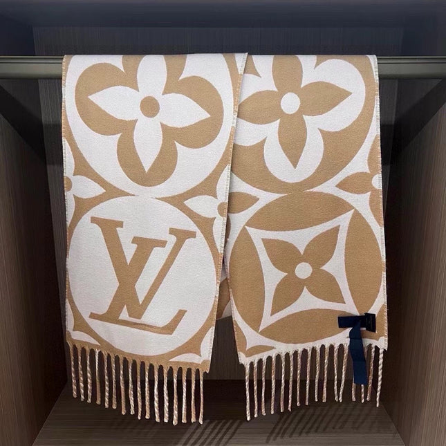 MEDALLION SCARF 235 CM IN PEANUT BROWN MIX WHITE WOOL 399899