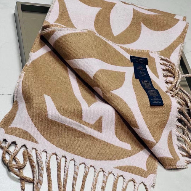 MEDALLION SCARF 235 CM IN PEANUT BROWN MIX WHITE WOOL 399899