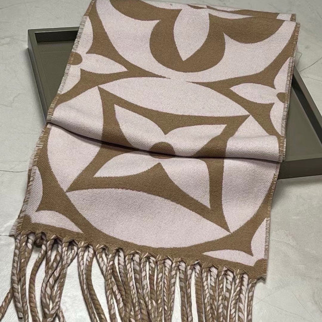 MEDALLION SCARF 235 CM IN PEANUT BROWN MIX WHITE WOOL 399899