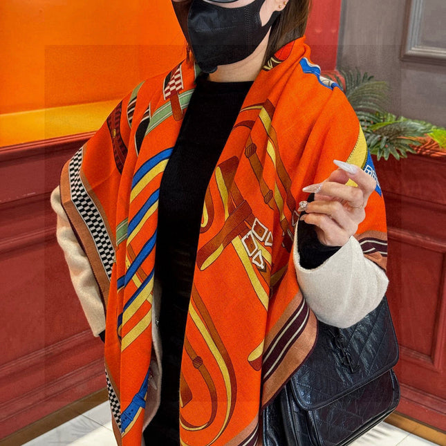 HERMES 25S SCARF 140 IN SILK AND CASHMERE 735809