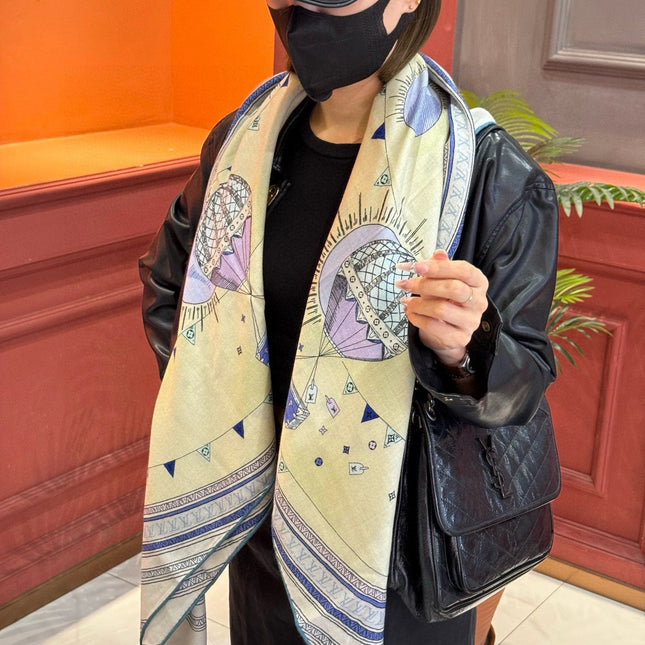 LV SCARF 140 CM IN SILK-CASHMERE BLEND 737274