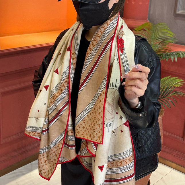 LV SCARF 140 CM IN SILK-CASHMERE BLEND 737275