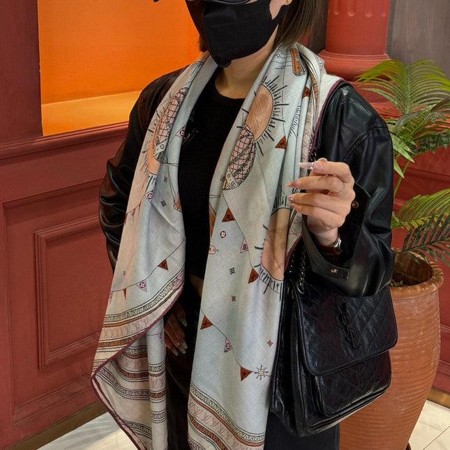 LV SCARF 140 CM IN SILK-CASHMERE BLEND 737276