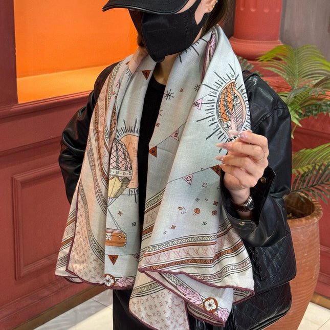 LV SCARF 140 CM IN SILK-CASHMERE BLEND 737276