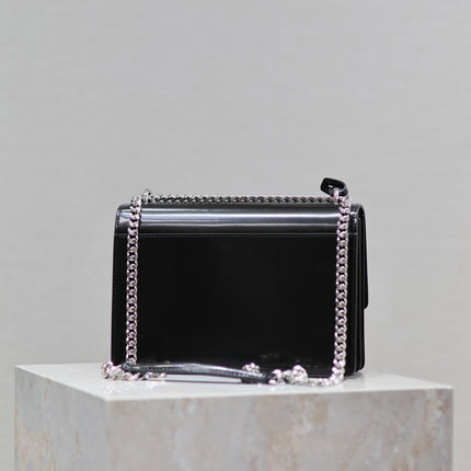 YSL 25S SUNSET MEDIUM 22 IN BLACK SHINY CALFSKIN SILVER HARDWRE
