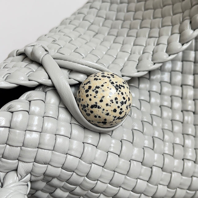 TOSCA SHOULDER BAG 27 IN AGATE GREY LAMBSKIN WITH DALMATA STONE DETAIL