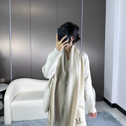 SCARF 190 CM IN WHITE MIX GRAY CASHMERE