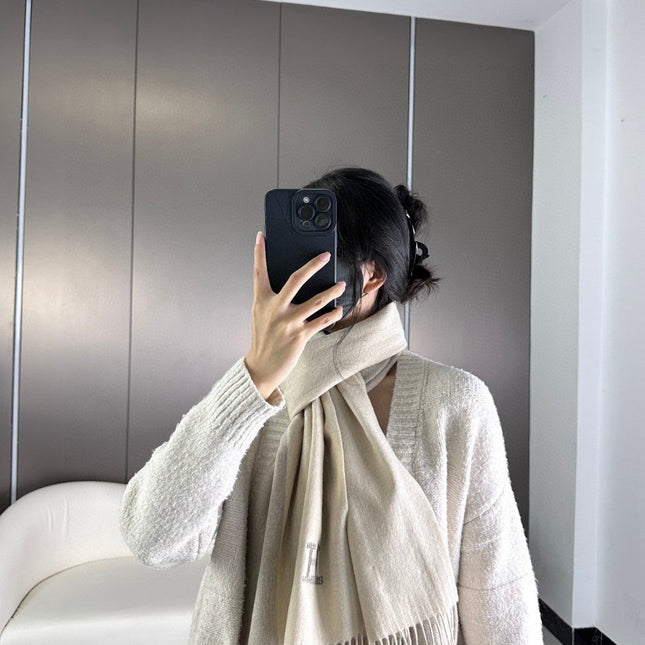 SCARF 190 CM IN ECRU TAN CASHMERE 364769