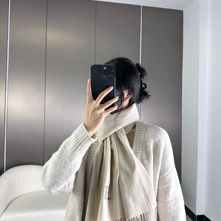 SCARF 190 CM IN WHITE MIX GRAY CASHMERE