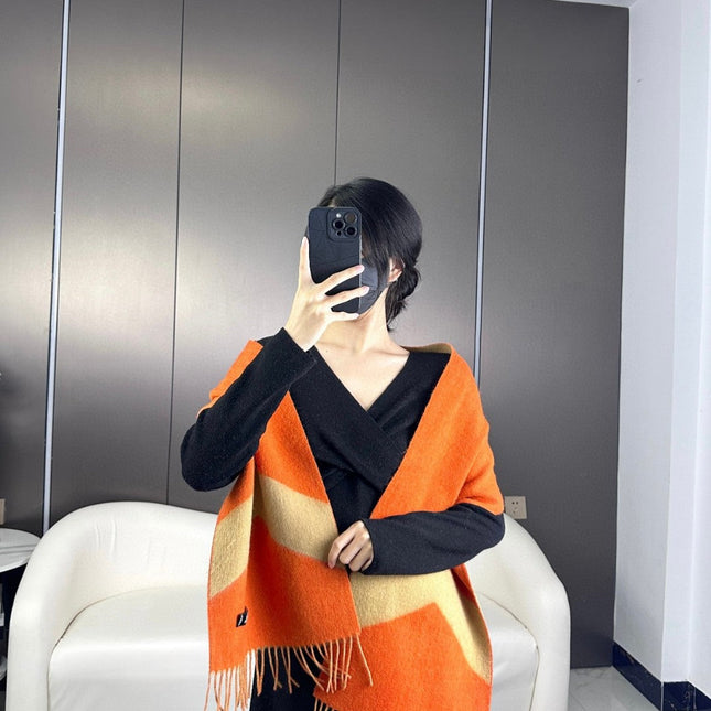 SCARF 190 CM IN RUST ORANGE MIX LIGHT YELLOW CASHMERE 370396