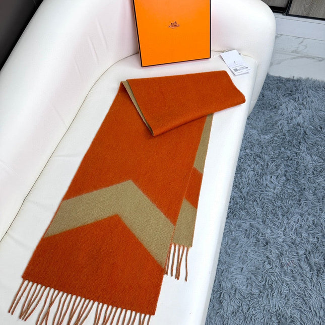 SCARF 190 CM IN RUST ORANGE MIX LIGHT YELLOW CASHMERE 370396