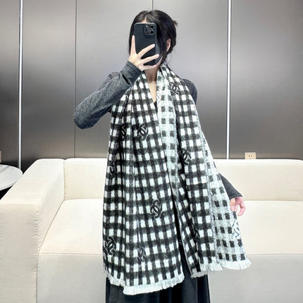 SCARF 190 CM IN BLACK MIX WHITE CARO CASHMERE AND WOOL 390944