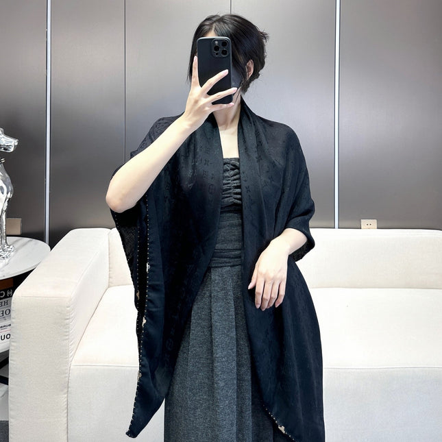EVERMORE SCARF 140 CM IN BLACK SILK AND WOOL 393156