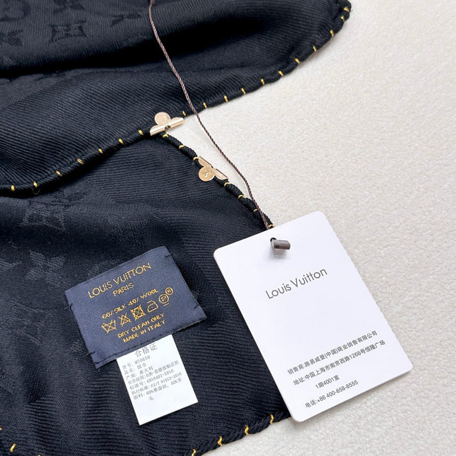 EVERMORE SCARF 140 CM IN BLACK SILK AND WOOL 393156