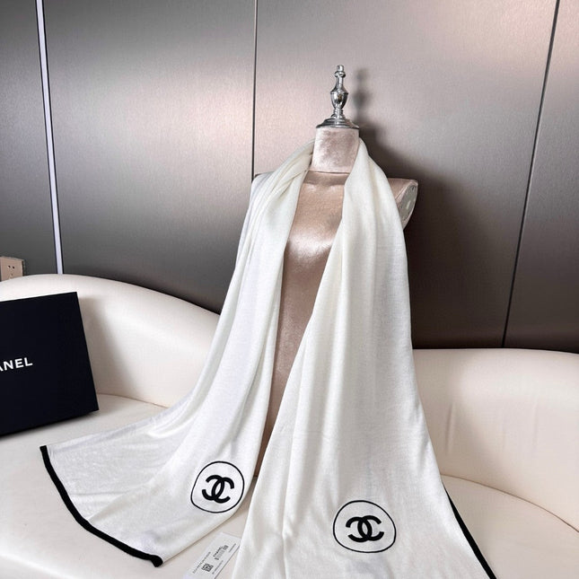 LONG SCARF 200 CM IN WHITE CASHMERE AND SILK 396410