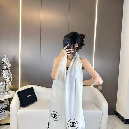 LONG SCARF 200 CM IN WHITE CASHMERE AND SILK 396410