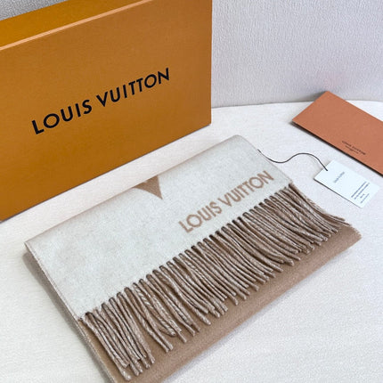 GRAPHIC DUAL SCARF 192 CM IN TUSCAN BEIGE MIX WHITE WOOL AND CASHMERE 396434