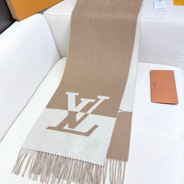 GRAPHIC DUAL SCARF 192 CM IN TUSCAN BEIGE MIX WHITE WOOL AND CASHMERE 396434
