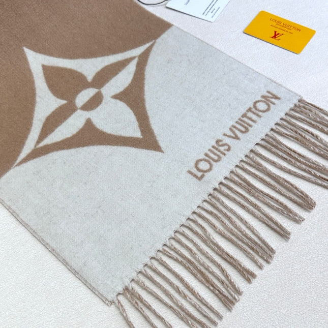 GRAPHIC DUAL SCARF 192 CM IN TUSCAN BEIGE MIX WHITE WOOL AND CASHMERE 396434