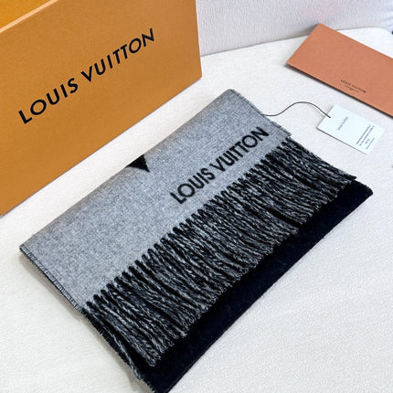 GRAPHIC DUAL SCARF 192 CM IN BLACK MIX LIGHT GRAY WOOL AND CASHMERE 396435
