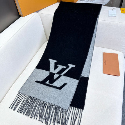 GRAPHIC DUAL SCARF 192 CM IN BLACK MIX LIGHT GRAY WOOL AND CASHMERE 396435