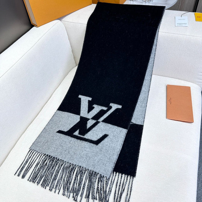 GRAPHIC DUAL SCARF 192 CM IN BLACK MIX LIGHT GRAY WOOL AND CASHMERE 396435