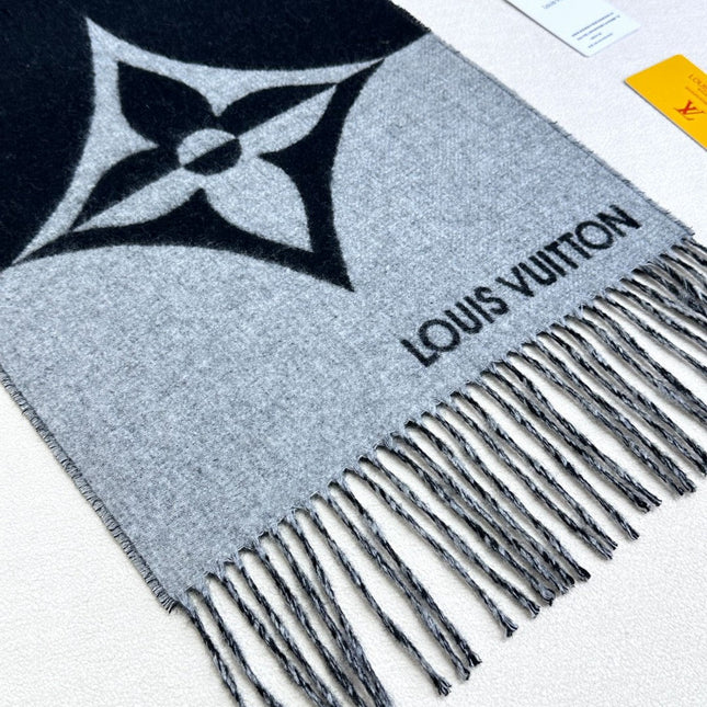 GRAPHIC DUAL SCARF 192 CM IN BLACK MIX LIGHT GRAY WOOL AND CASHMERE 396435