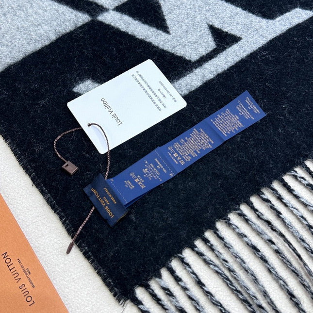 GRAPHIC DUAL SCARF 192 CM IN BLACK MIX LIGHT GRAY WOOL AND CASHMERE 396435