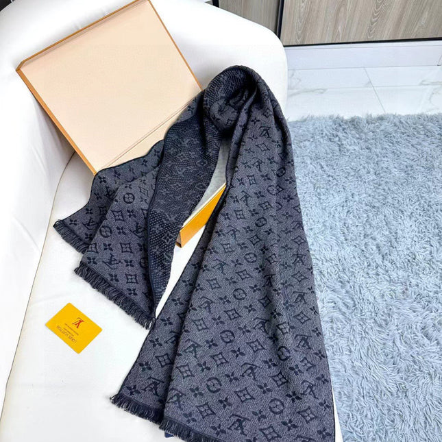 SCARF 180 CM IN PRUSSIAN BLUE CLASSIC MONOGRAM CASHMERE 396439
