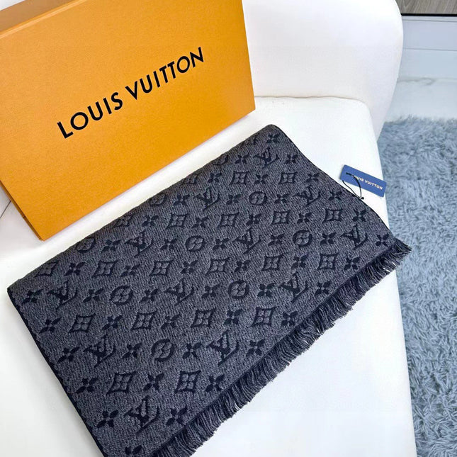 SCARF 180 CM IN PRUSSIAN BLUE CLASSIC MONOGRAM CASHMERE 396439