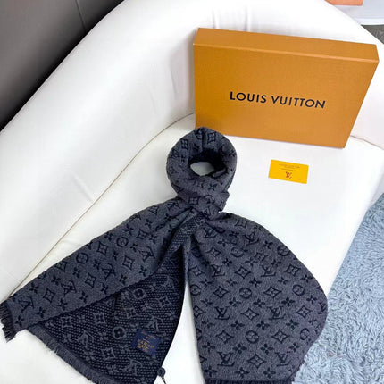 SCARF 180 CM IN PRUSSIAN BLUE CLASSIC MONOGRAM CASHMERE 396439