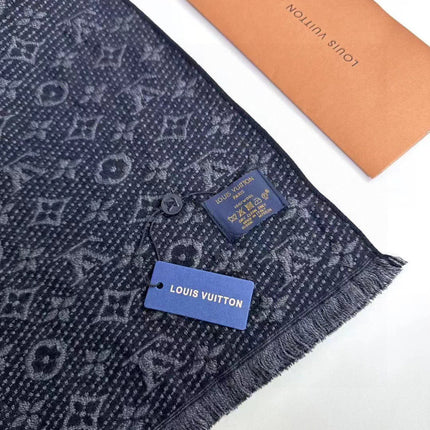 SCARF 180 CM IN PRUSSIAN BLUE CLASSIC MONOGRAM CASHMERE 396439