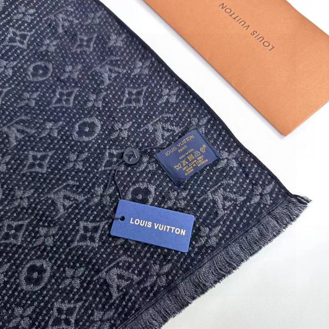 SCARF 180 CM IN PRUSSIAN BLUE CLASSIC MONOGRAM CASHMERE 396439