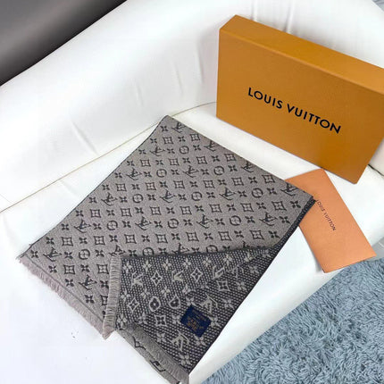 SCARF 180 CM IN KHAKI BROWN CLASSIC MONOGRAM CASHMERE 396440