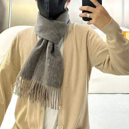 SCARF 180 CM IN MOUSE GRAY AND CAMEL BEIGE CASHMERE 398416