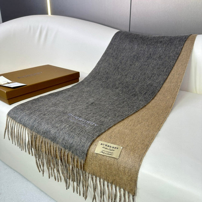 SCARF 180 CM IN MOUSE GRAY AND CAMEL BEIGE CASHMERE 398416