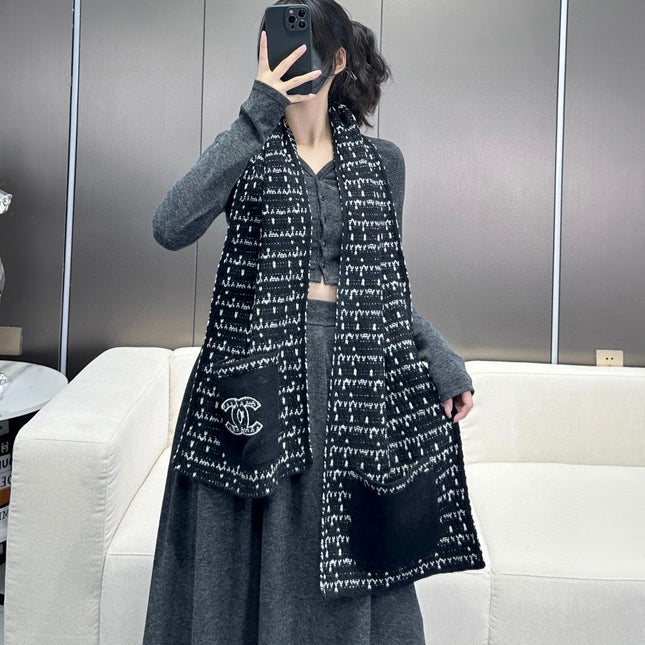 SCARF 180 CM IN BLACK MIX WHITE CASHMERE 403850