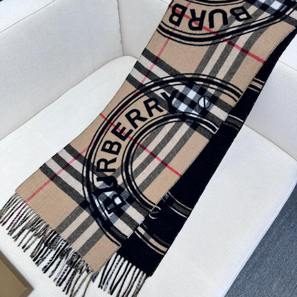 SCARF 180 CM IN BLACK AND TAN BROWN CASHMERE 407240