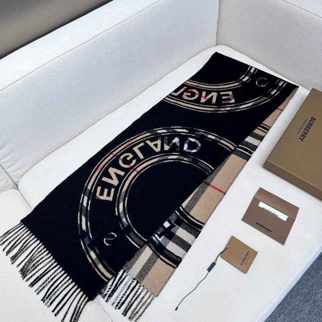 SCARF 180 CM IN BLACK AND TAN BROWN CASHMERE 407240
