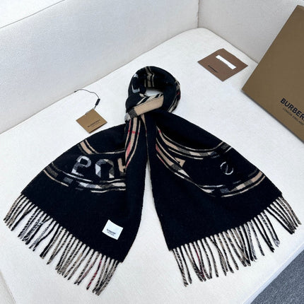 SCARF 180 CM IN BLACK AND TAN BROWN CASHMERE 407240