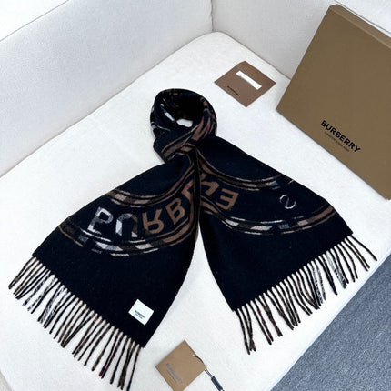 SCARF 180 CM IN BLACK AND RUSSET BROWN CASHMERE 407241